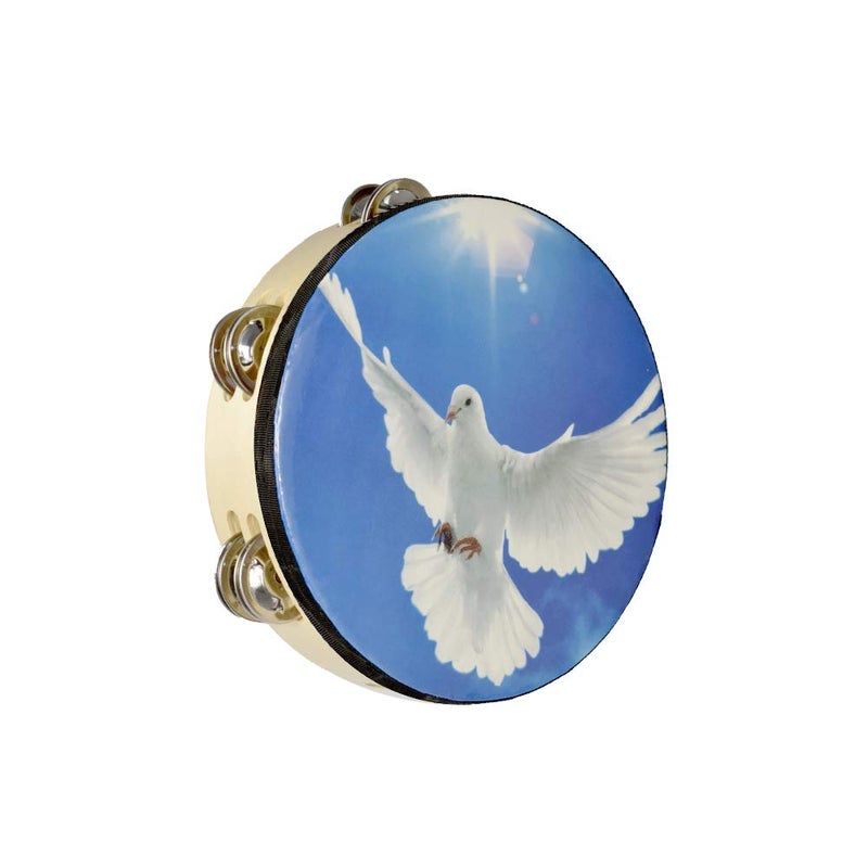 ENNBOM Tambourine Hand Bell Double Row Jingles Music Persuccion Church (8 Inch, Dove) - Image 1